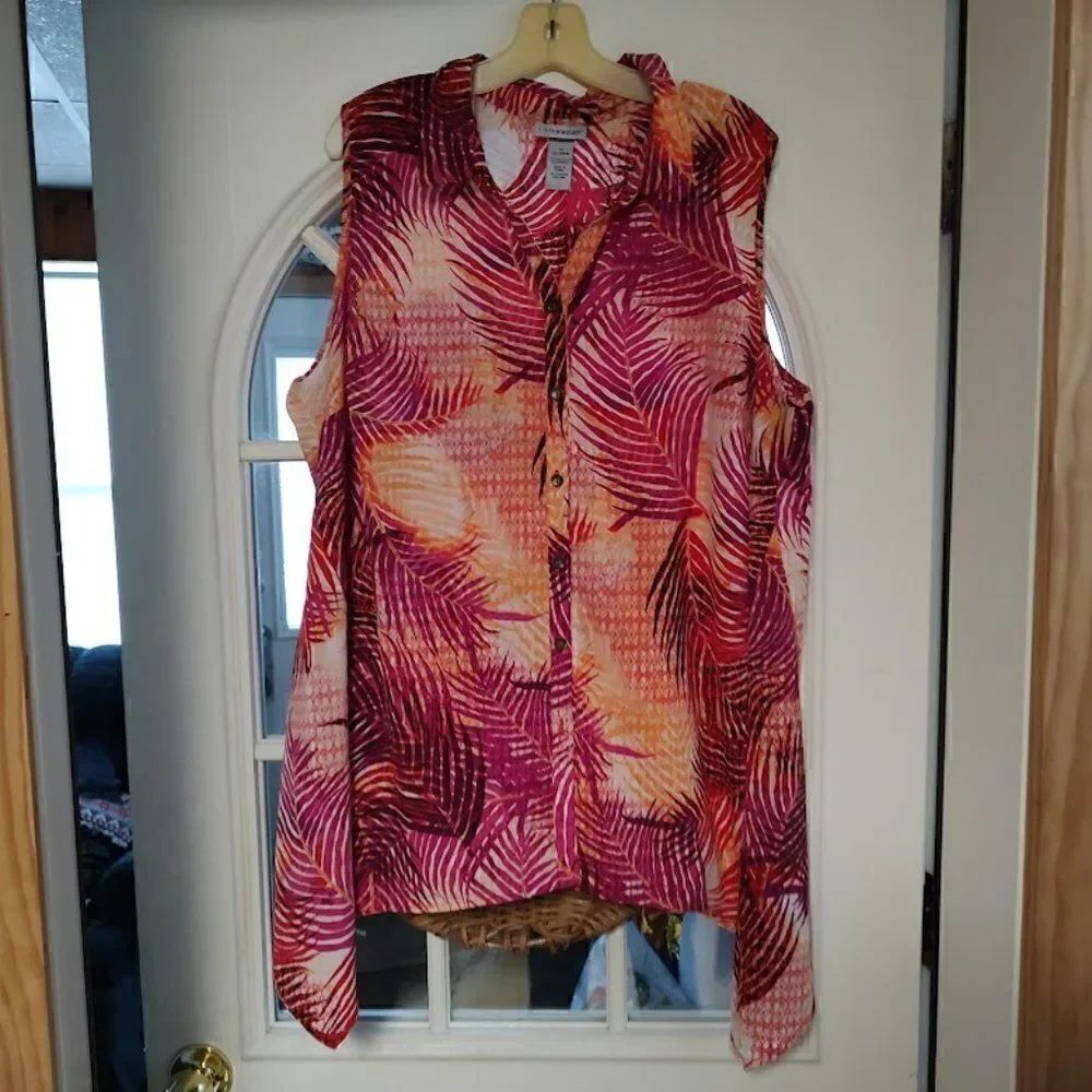 Catherines Purple Multi-Color Button Down Sleeveless Top Women's 1X 18/20W